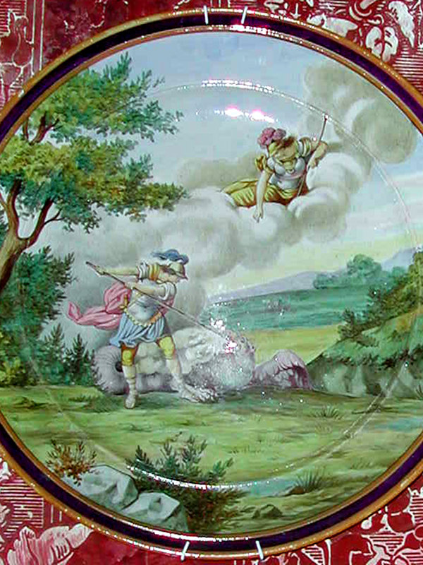 Cadmo uccide il drago, 1894, piatto in porcellana dipinta, manifattura Ginori