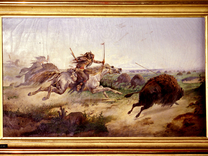 Pietro Comba, Caccia al bisonte, 1865 c., olio su tela