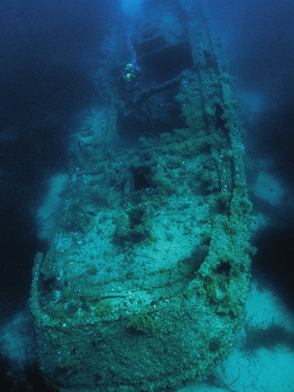 Steamboat Wreck diving spot - View of the hull from the stern