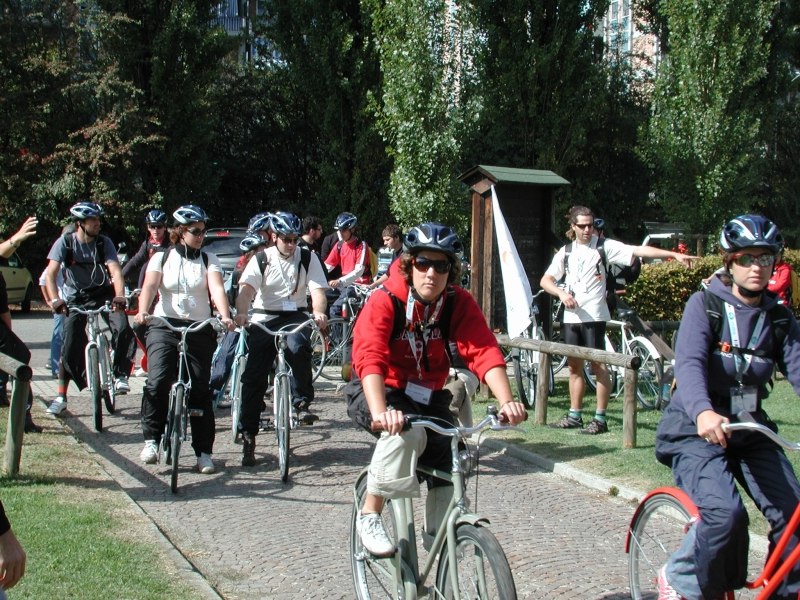 Cyclists in Le Vallere Park in Moncalieri