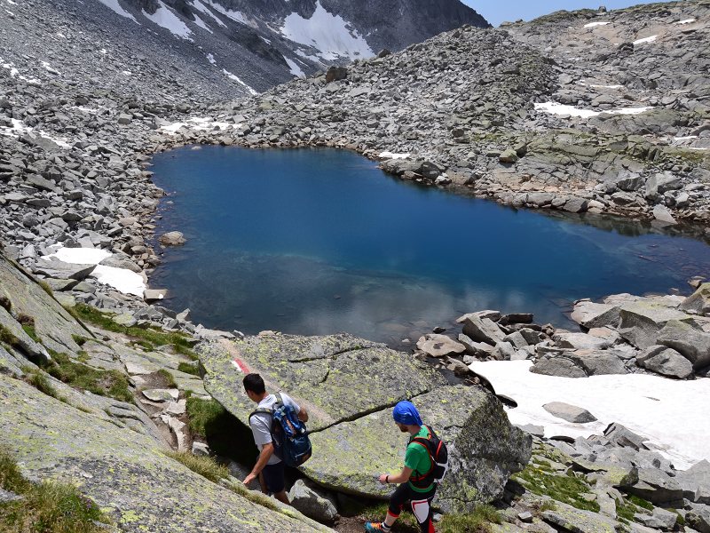 Premassone Lake and Pass (2,923m) from Tonolini Mountain Hut (2,450m)