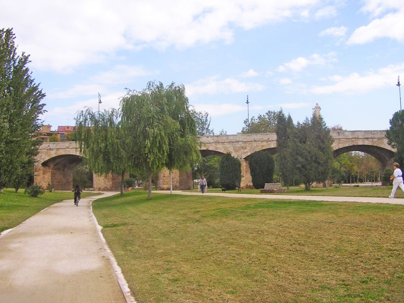 Valencia, antico ponte sul fiume Turia, oggi derivato e divenuto un parco lineare