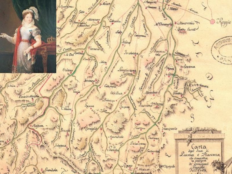 Mappa del Ducato e ritratto di maria Luigia del XIX sec.