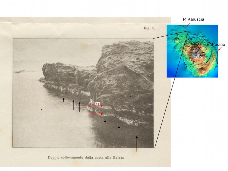Foto originale di Riccò che testimonia il sollevamento della costa Nord-est dell'Isola, tutt'ora perfettamente visibile