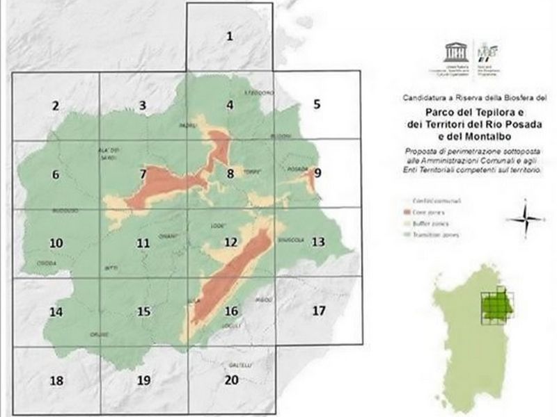 Mappa Report di Candidatura MaB Tepilora, rio Posada e Montalbo