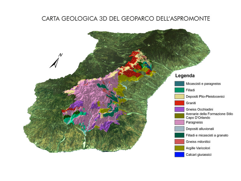 Figura 1 - Mappa geologica 3D dell'area del geoparco 
