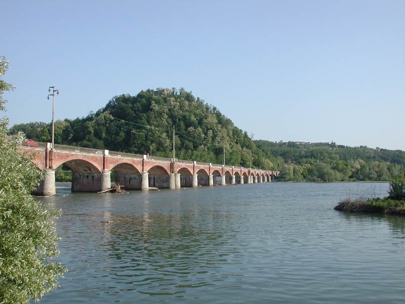 Bridge over the River Po in Verrua Savoia