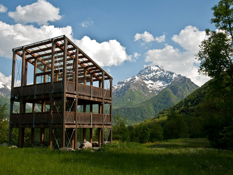 The observation tower of 'Uomini e Lupi' Wildlife Center in Entracque