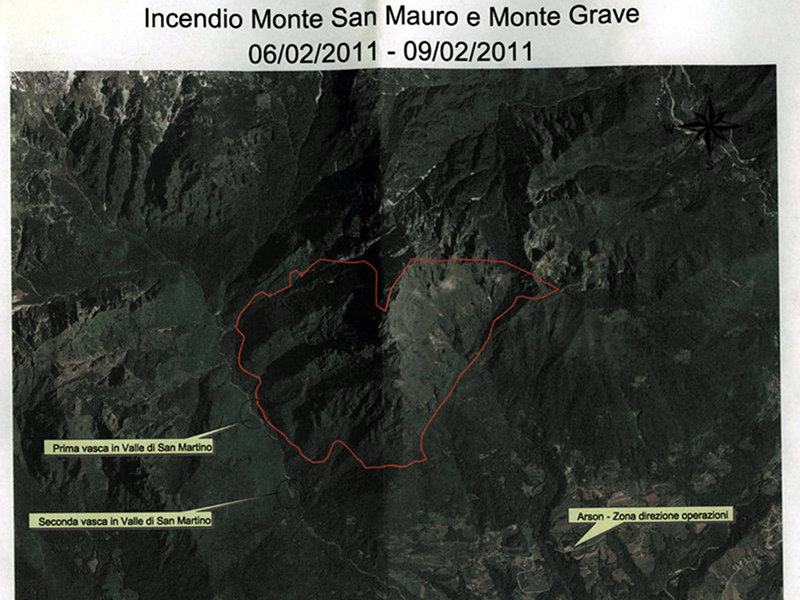 Mappa dell'incendio a Monte S. Mauro